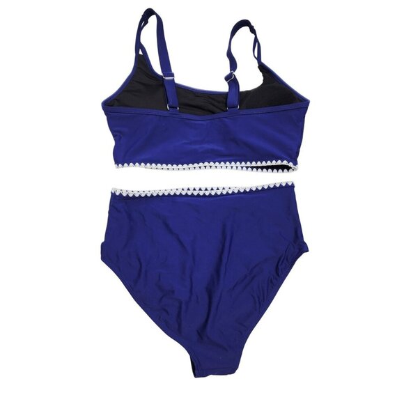 Womens Size Medium Blue & White Two-Piece Swimsuit With Trim Detail - Picture 2 of 5